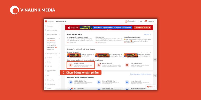 Bước 2: Vào mục “Chương trình khuyến mãi cùng Shopee”